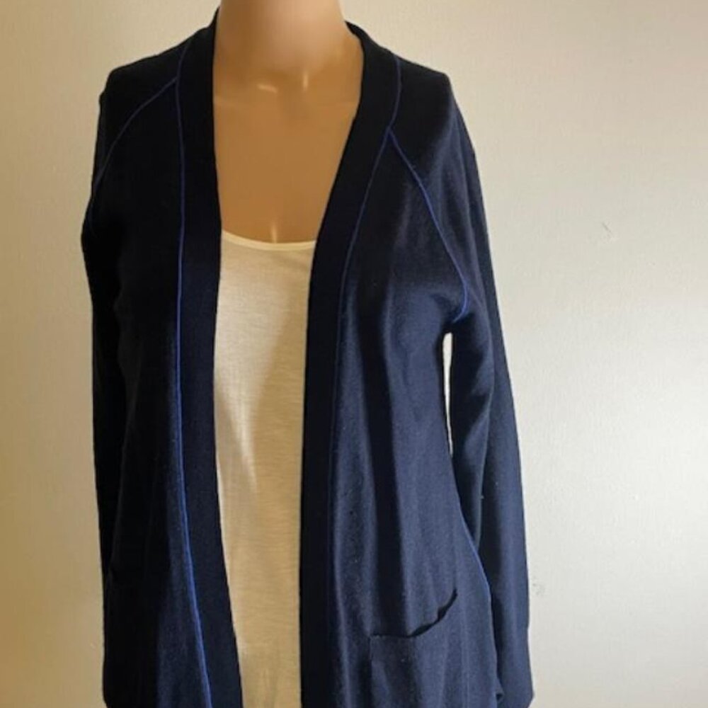 CARDIGAN -Long Navy Blue -50% Merino/ 50% Acrylic
